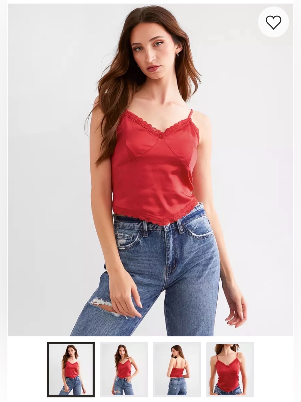 Buckle Red Satin Lace-Trim Camisole
